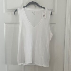 J. Crew White V-Neck Sleeveless Tank Top